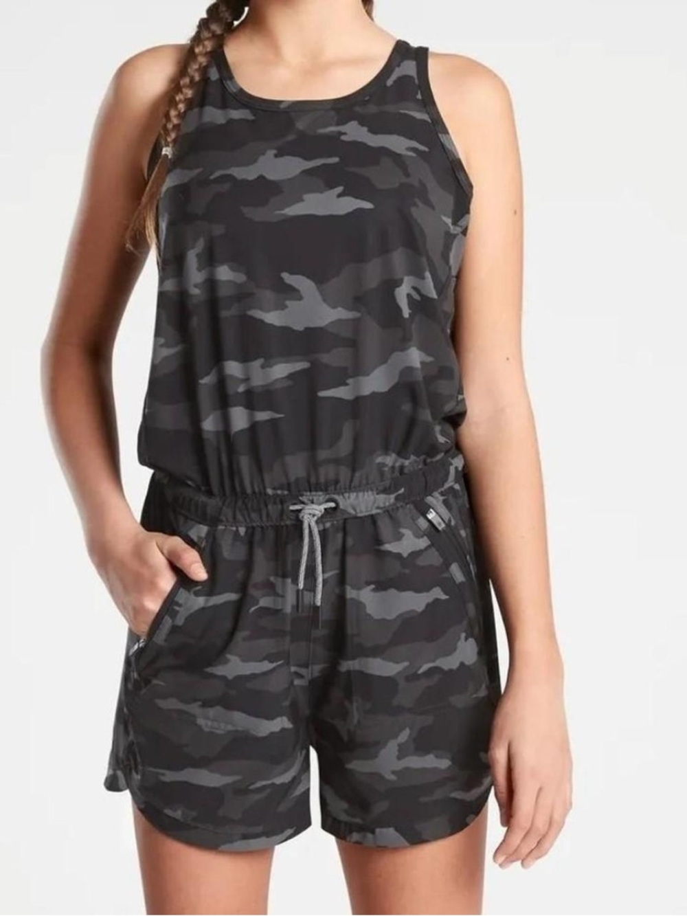 Athleta Girl Romper Size XXL 16 Black Gray On The Go Camo Romper